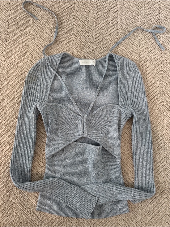 Jonathan Simkhai Tops - Jonathan Simkhai Heather Gray Ribbed Cutout Knit Long-Sleeve Top